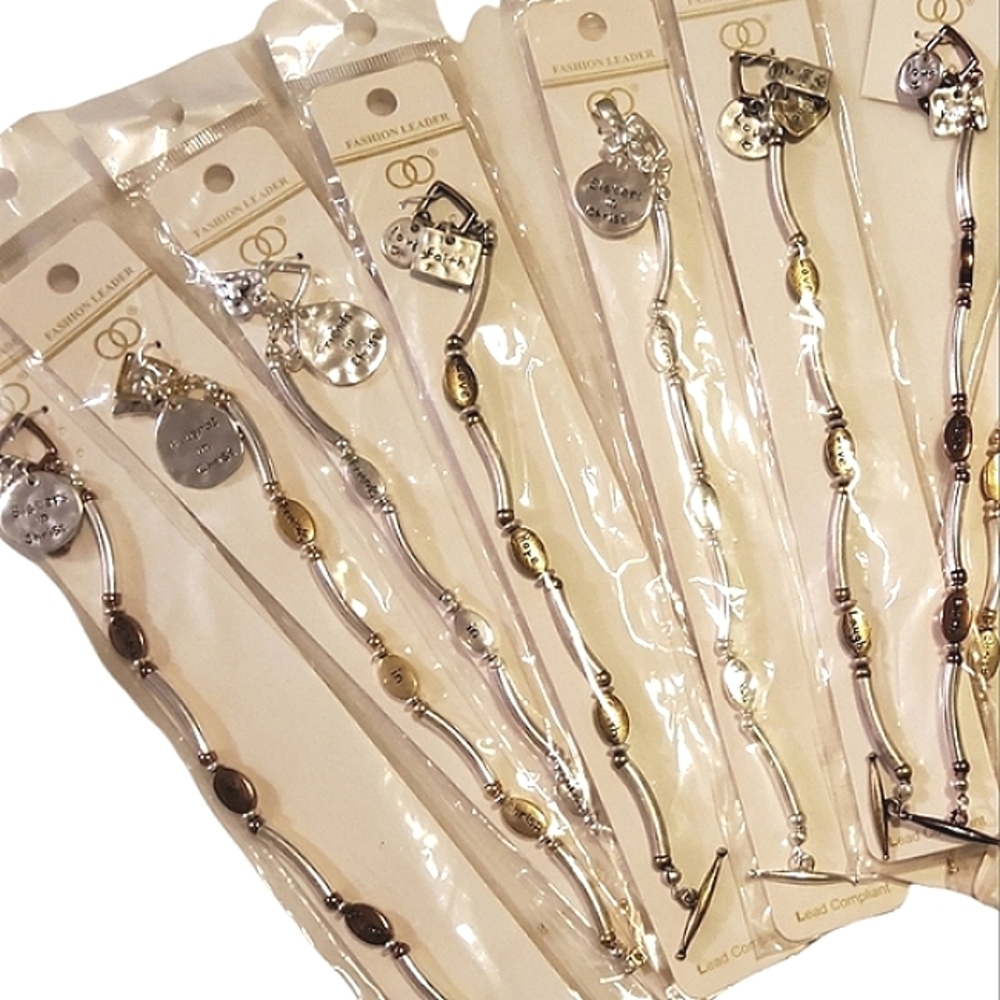 Inspirational Charm Bracelets Wholesale LOT of 12 Christian Theme